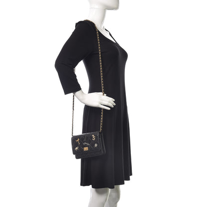 Chanel Aged Calfskin Quilted Lucky Charms 2.55 Reissue Wallet On Chain WOC Black 2 of 13