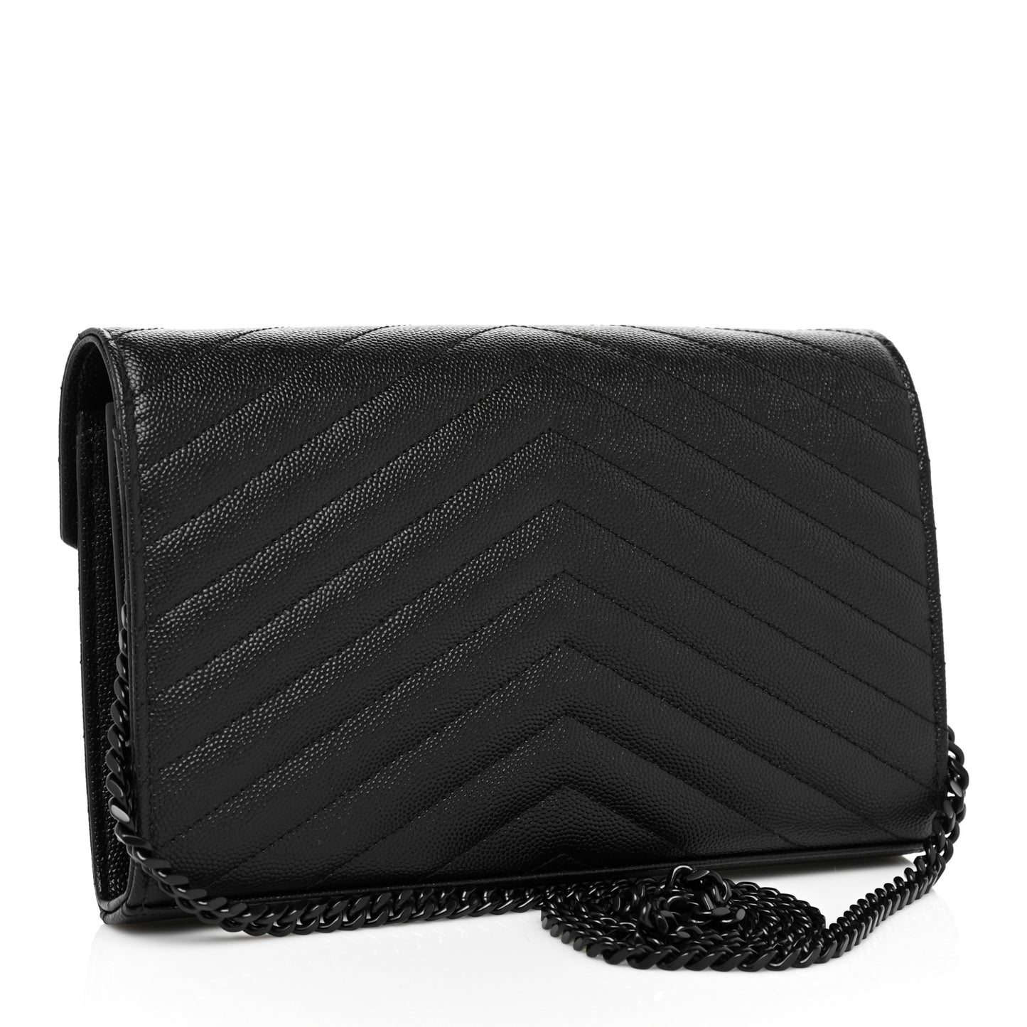 Grain De Poudre Matelasse Chevron Monogram Chain Wallet Black