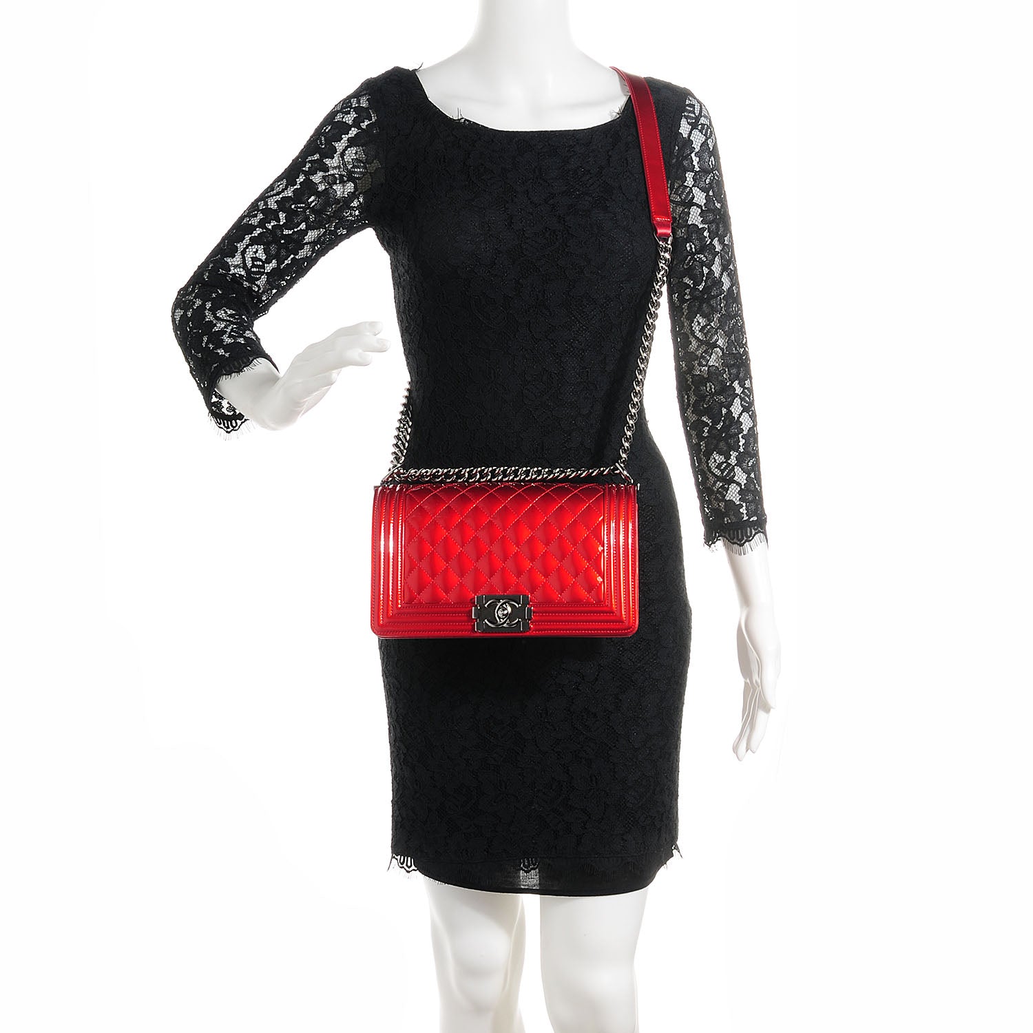 Chanel Metallic Patent Quilted Medium Boy Flap Red 2 of 7