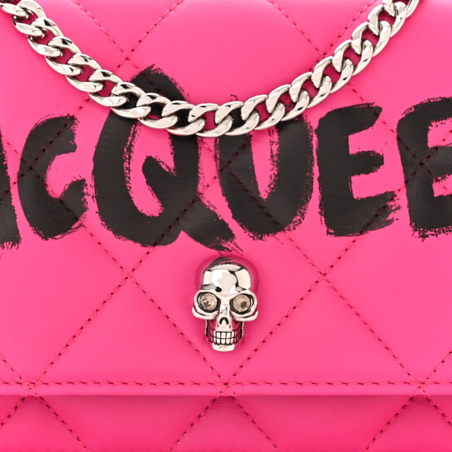 Calfskin Quilted Graffiti Skull Small Chain Crossbody Bag Pink