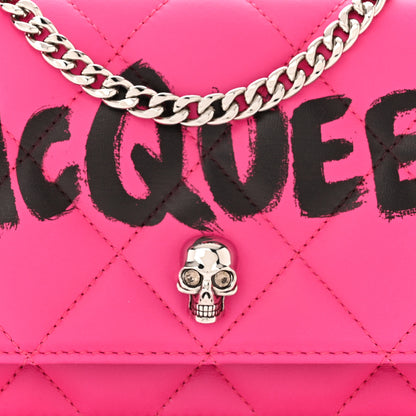 Alexander McQueen Calfskin Quilted Graffiti Skull Small Chain Crossbody Bag Pink 7 of 9