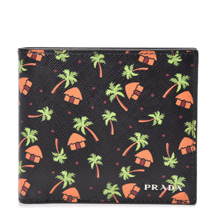 Prada Saffiano Palm Tree Bi-Fold Wallet Black 1 of 8