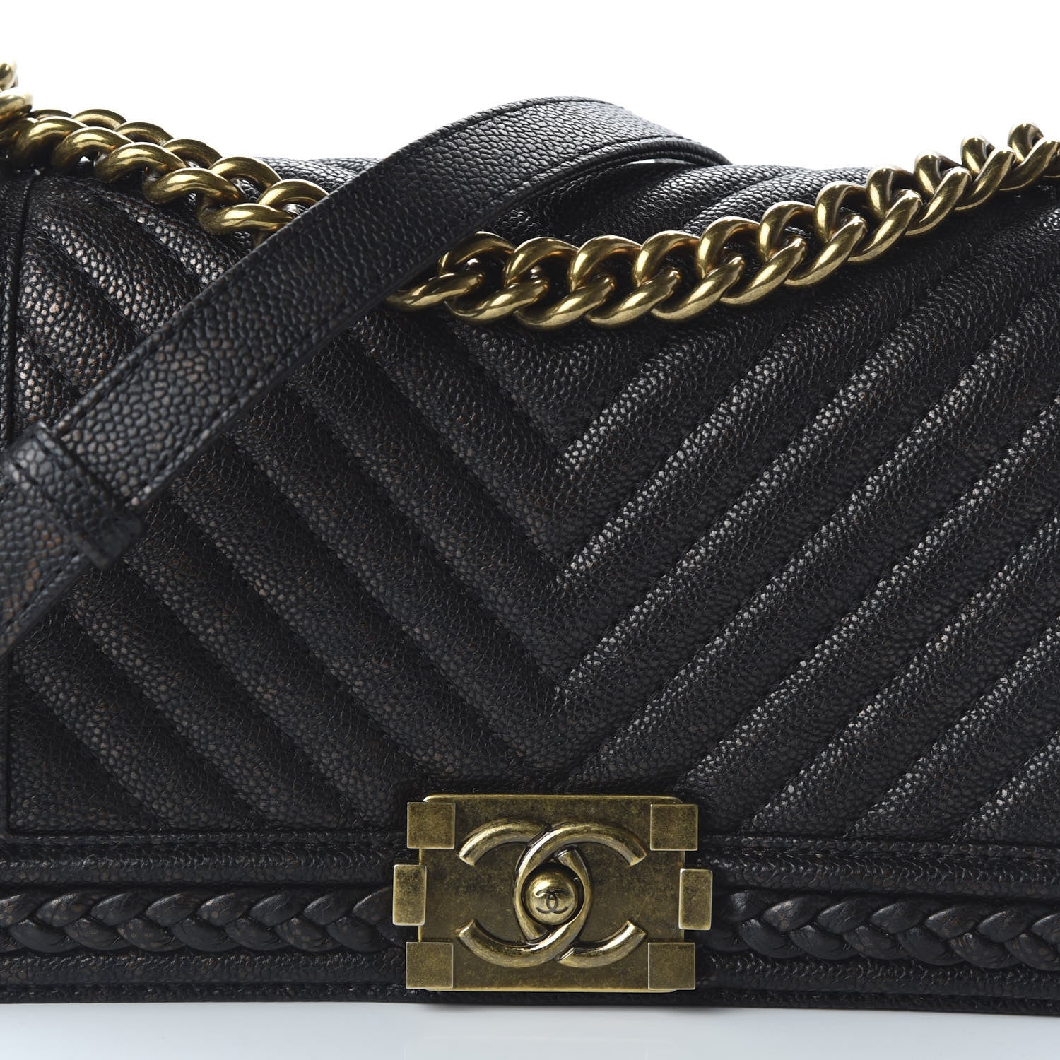 Chanel Patinated Calfskin Chevron Quilted Medium Braid Around Boy Flap Brown 10 of 11