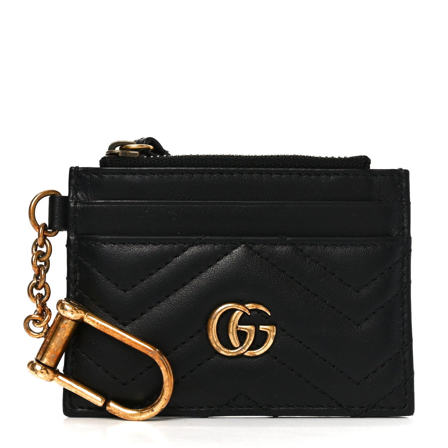 Gucci Calfskin Matelasse Chevron GG Marmont Key Case Card Holder Black 1 of 7