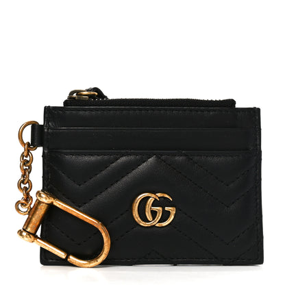 Gucci Calfskin Matelasse Chevron GG Marmont Key Case Card Holder Black 1 of 7