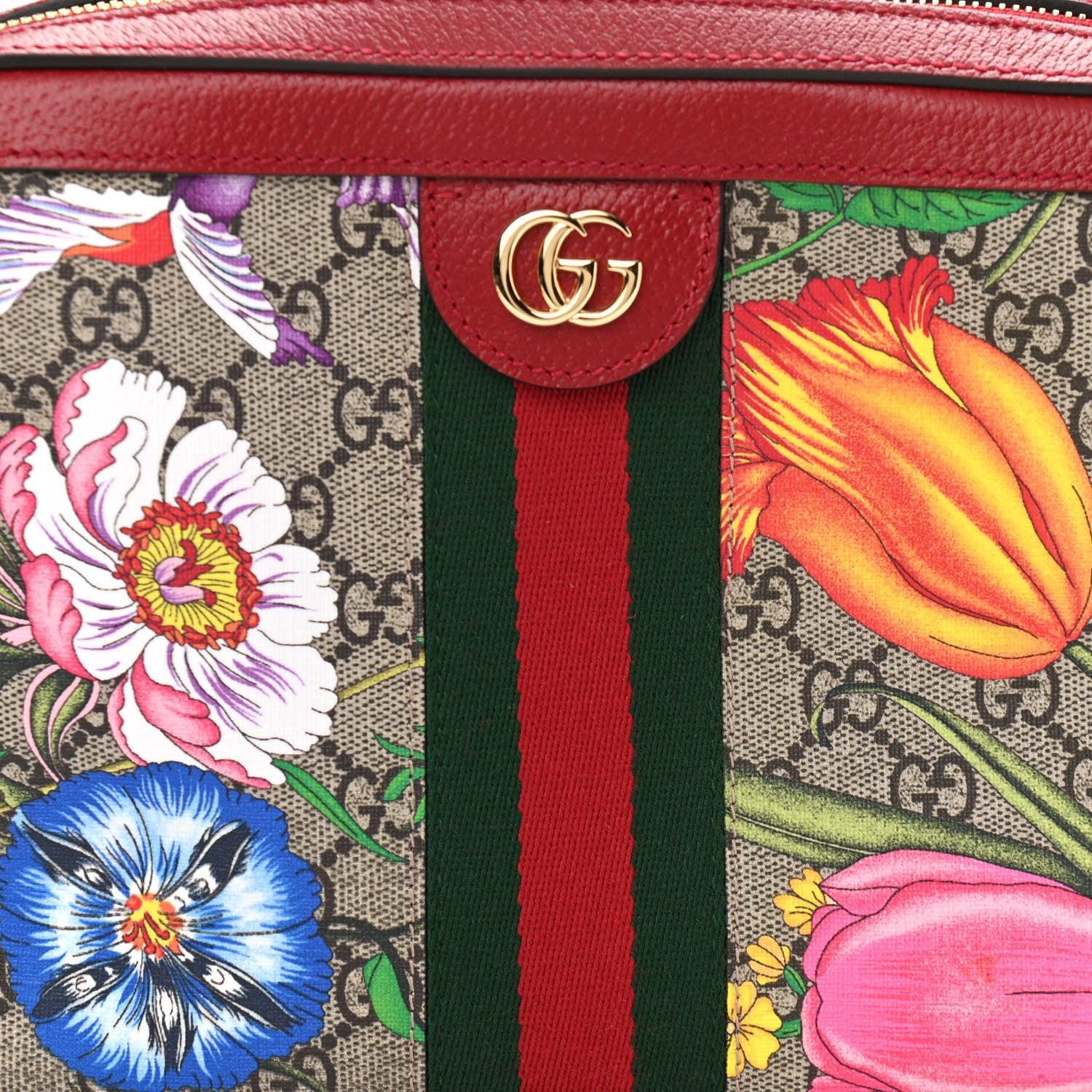 Gucci GG Supreme Monogram Flora Web Small Ophidia Top Handle Shoulder Bag Hibiscus Red 8 of 11