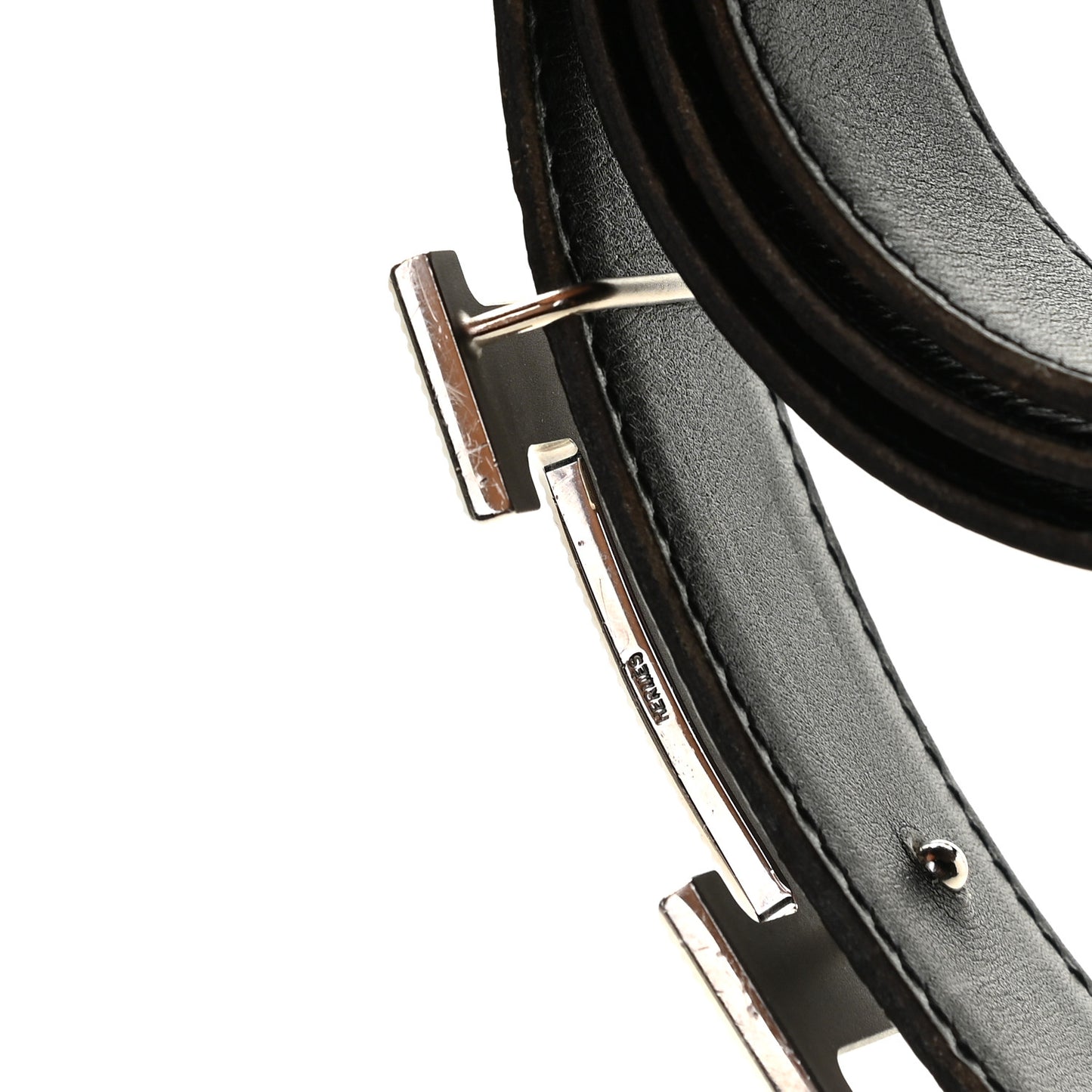 Togo Box 32mm Strie H Belt 90 Black Chocolate