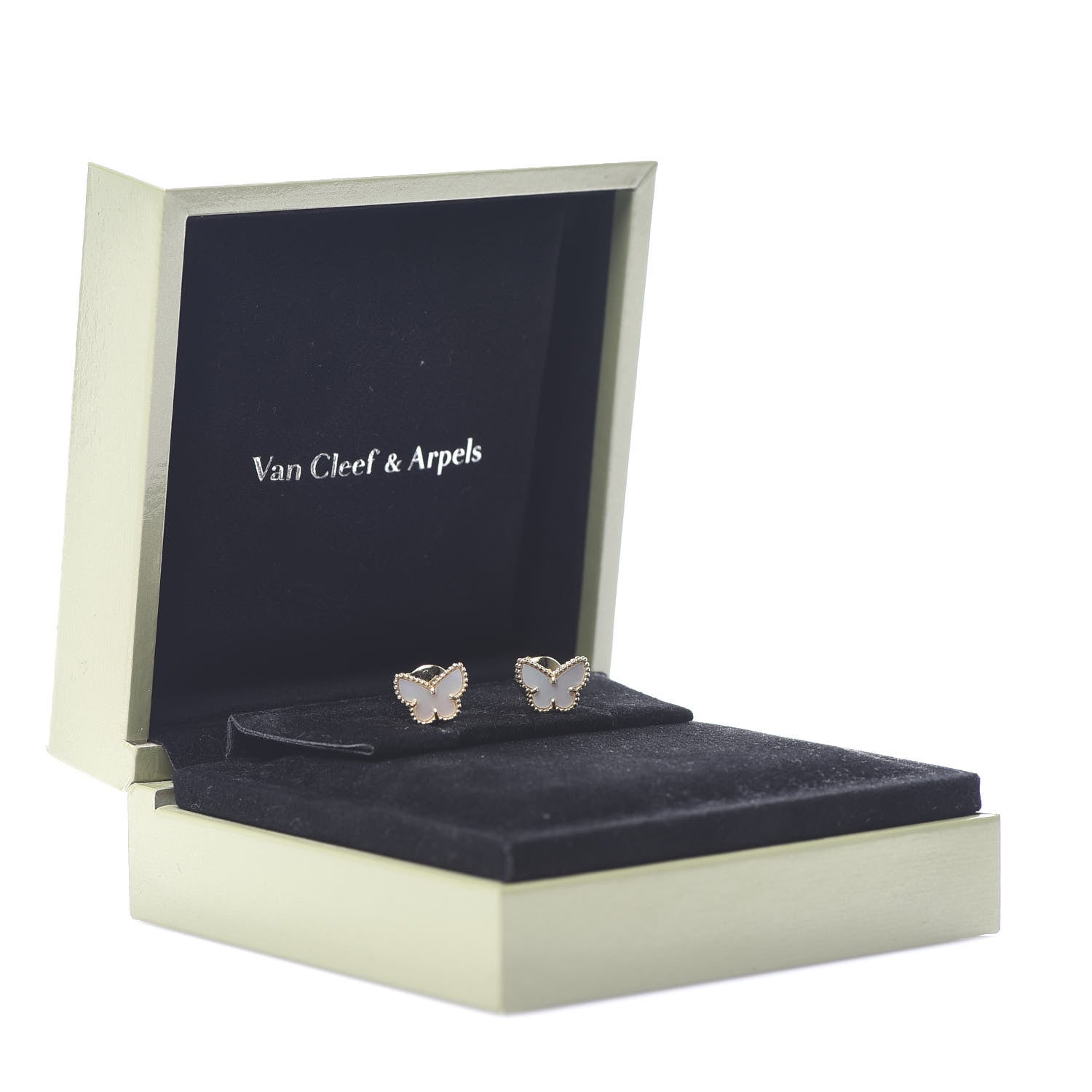 Van Cleef & Arpels 18K Yellow Gold Mother of Pearl Sweet Alhambra Butterfly Earrings 6 of 6