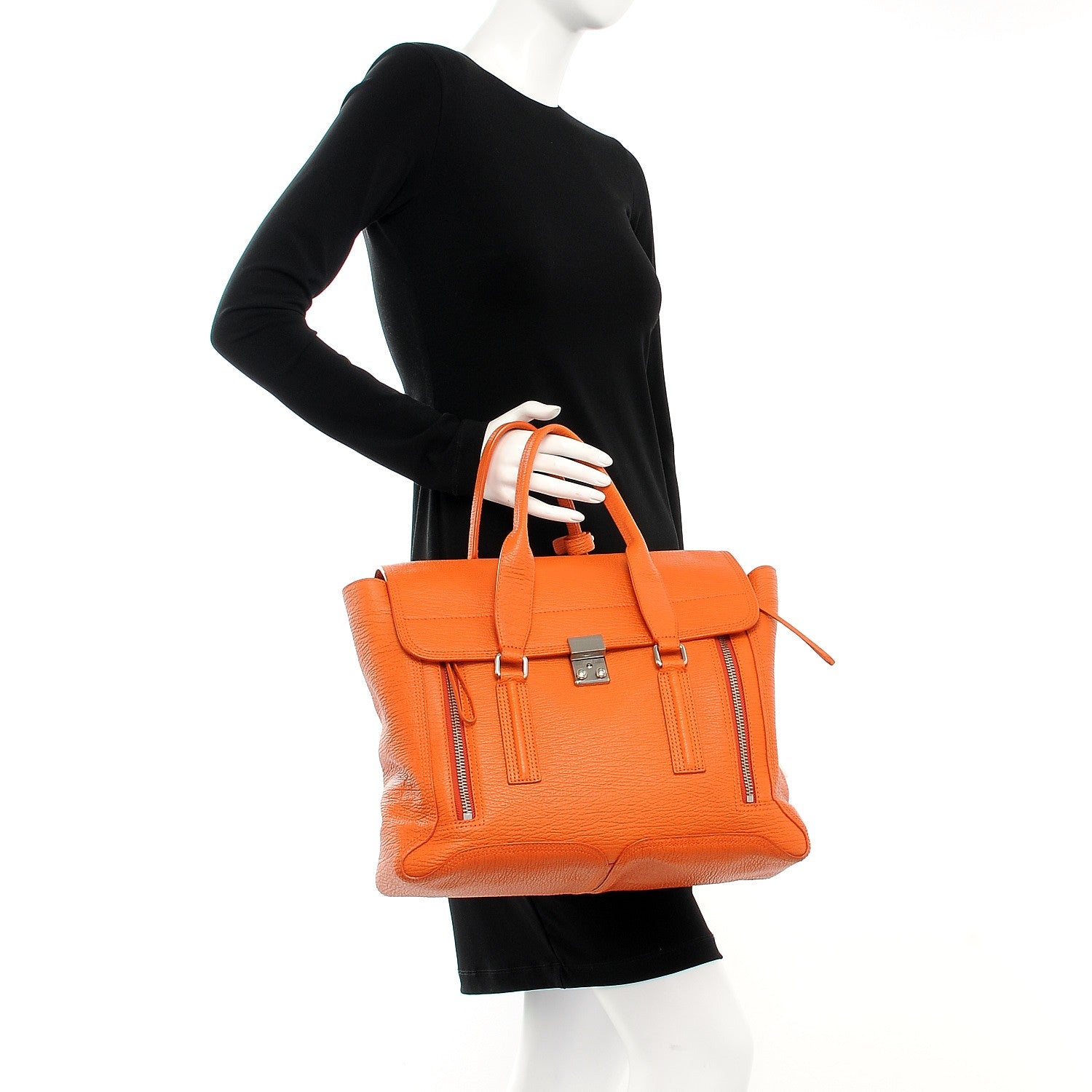 3.1 Phillip Lim 3.1 Textured Calfskin Large Pashli Satchel Mandarin 3 of 14