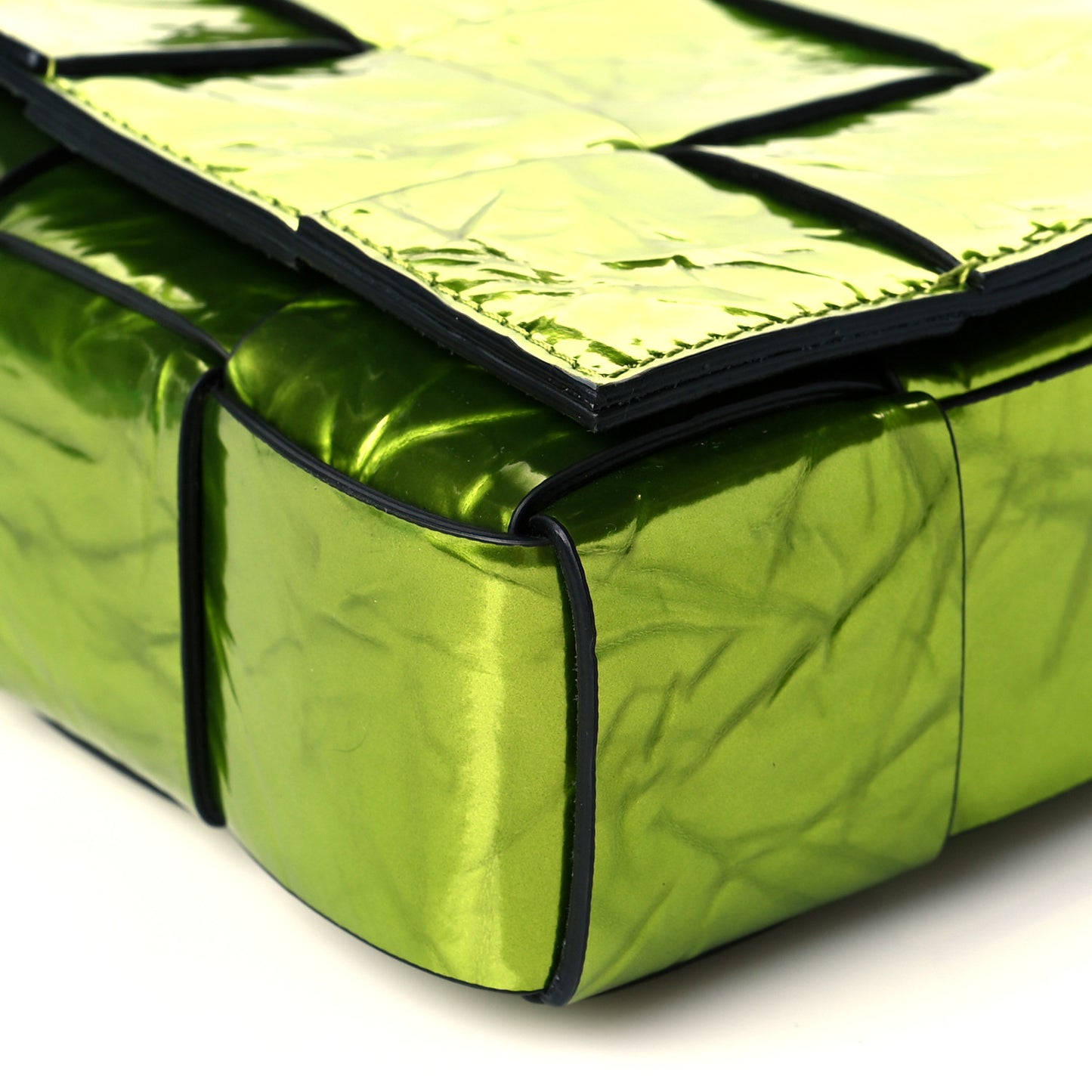 Metallic Crushed Calfskin Maxi Intrecciato Cassette Crossbody Bag Chlorophyll
