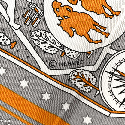 Hermes Silk Les Nouveaux Amoureux de Paris Bandana Scarf 55 Gris White Caramel 4 of 5