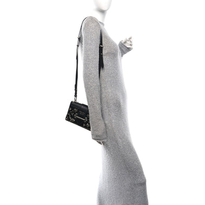 Prada Crystal City Calf Saffiano Cahier Shoulder Bag Black 2 of 11