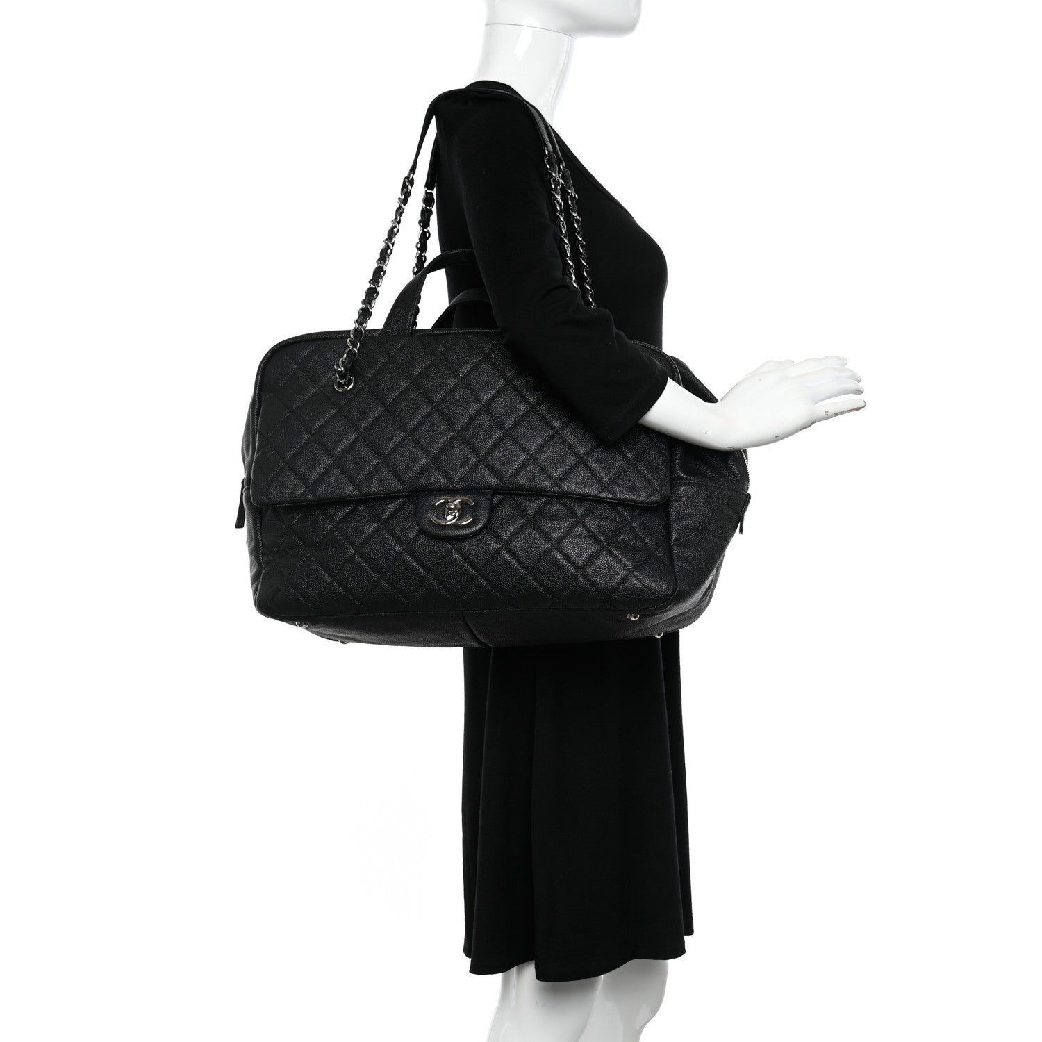 Chanel Caviar Quilted Large Travel Flap Tote Black Black 2 of 10