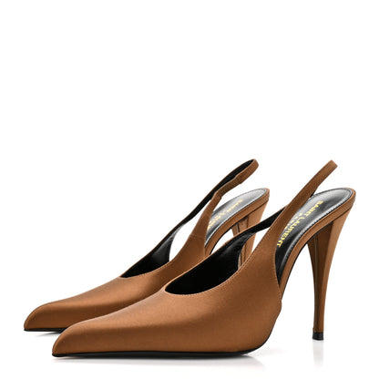 Saint Laurent Silk Satin Faye 110 Pumps 38 Deep Cognac 3 of 9