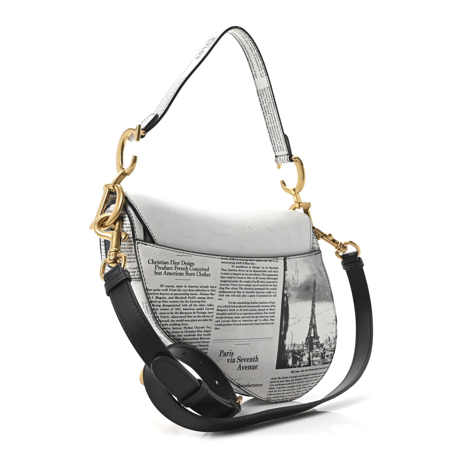 Christian Dior Calfskin Newspaper Printed Saddle Bag With Strap