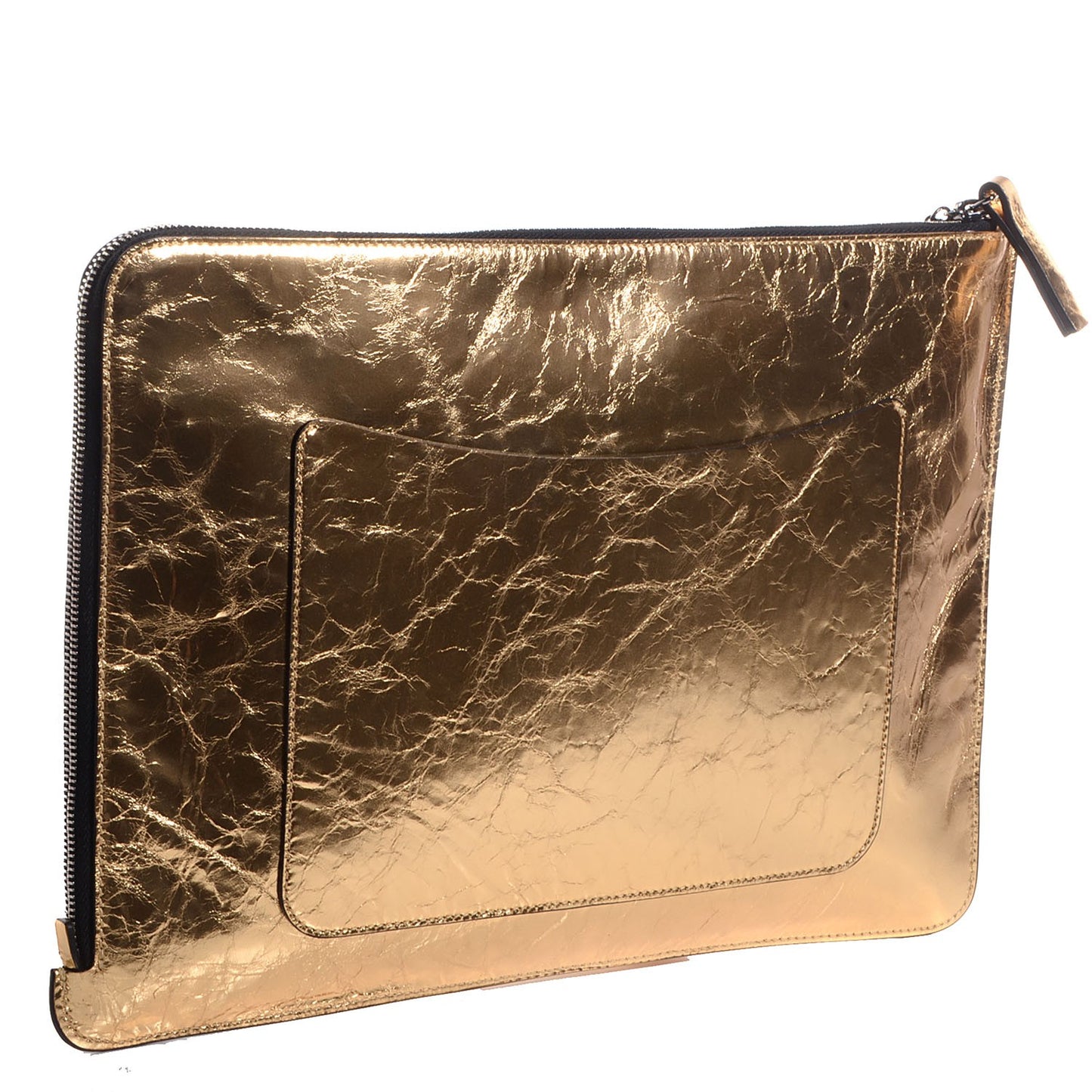 Metallic Lambskin Large Feministe Maize Feminine Pouch Clutch Gold