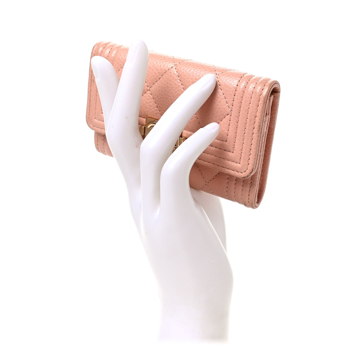 Caviar Quilted Boy Flap Card Holder Wallet Light Pink