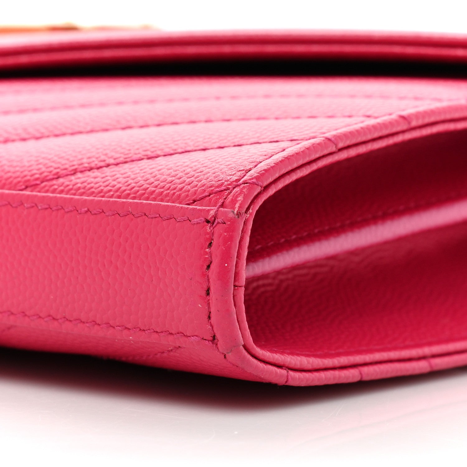 Saint Laurent Grain De Poudre Matelasse Chevron Monogram Chain Wallet Hot Pink 8 of 10