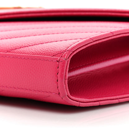 Saint Laurent Grain De Poudre Matelasse Chevron Monogram Chain Wallet Hot Pink 8 of 10
