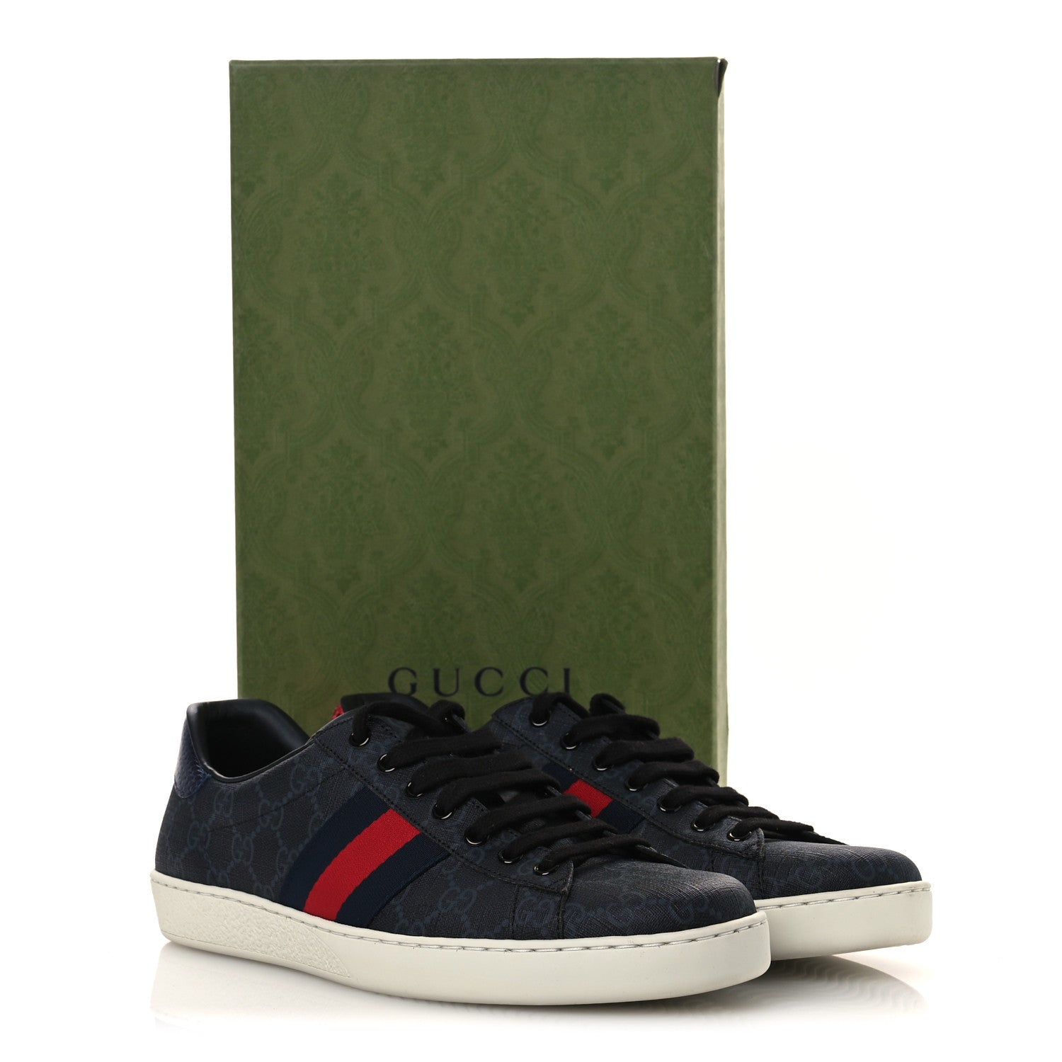 Gucci GG Supreme Monogram Ayers Web Mens New Ace Sneakers 9 Black 12 of 12