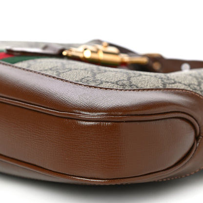 Gucci GG Supreme Monogram Azalea Calfskin Web Small Jackie 1961 Hobo Beige Ebony Brown Sugar 11 of 12