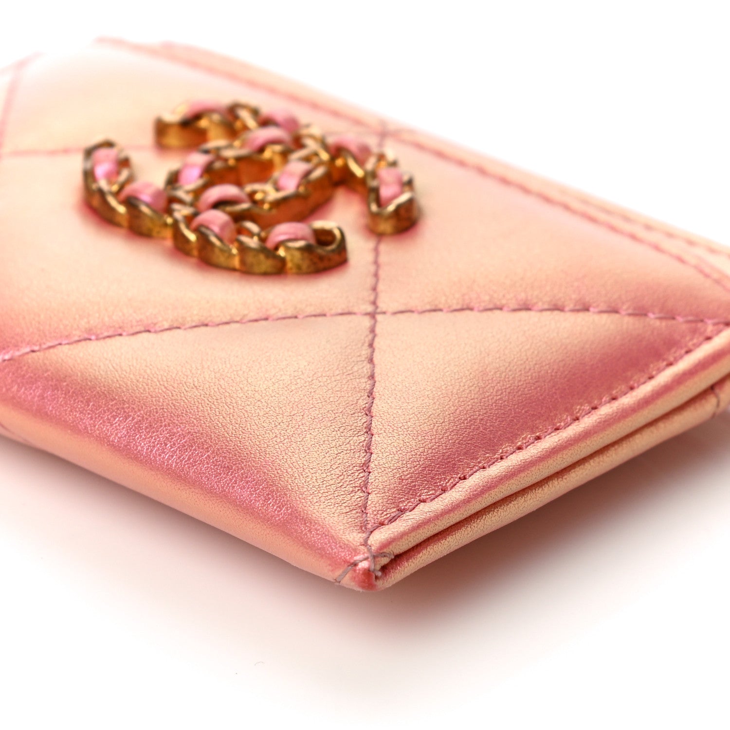 Chanel Iridescent Calfskin Quilted Chanel 19 Card Holder Pink 11 of 12