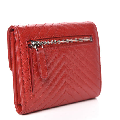 Chanel Caviar Chevron Quilted Compact Flap Wallet Dark Red 3 of 10