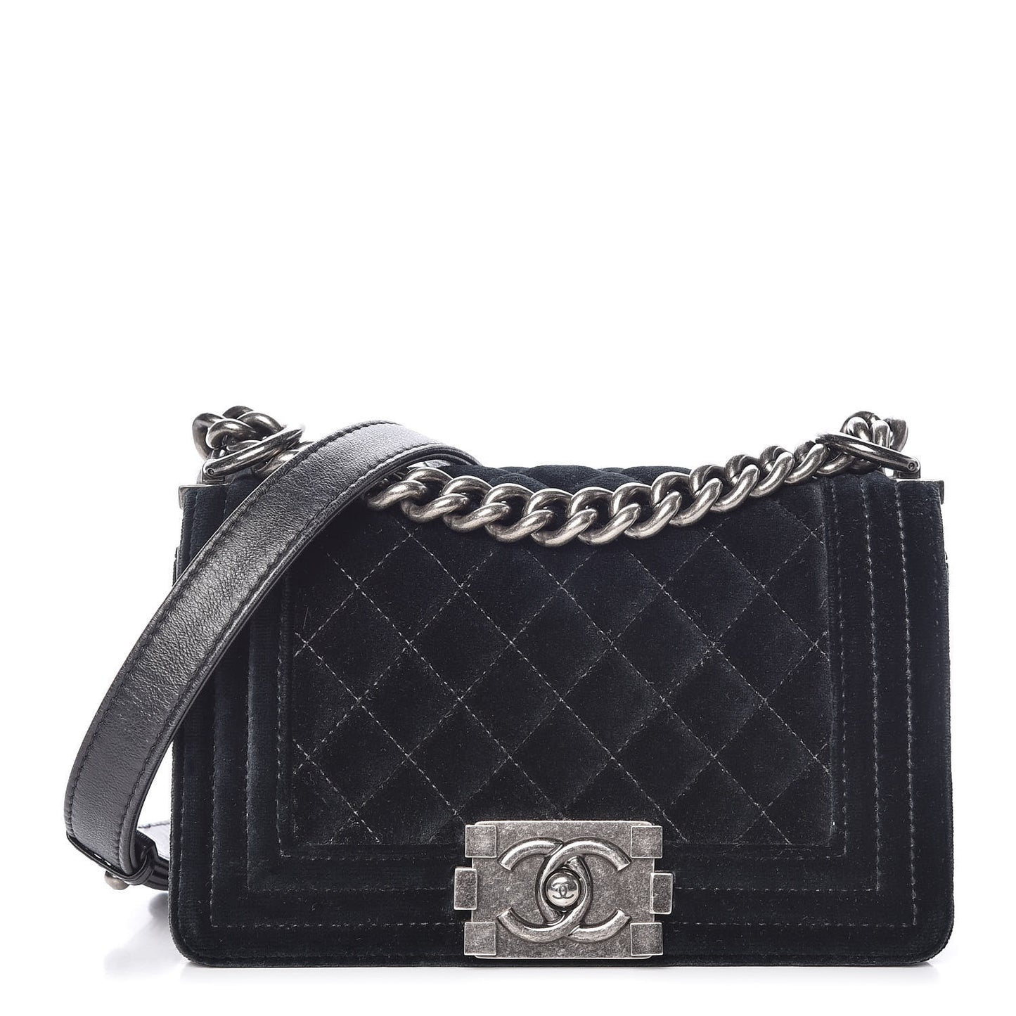 Velvet Quilted Small Boy Flap Black
