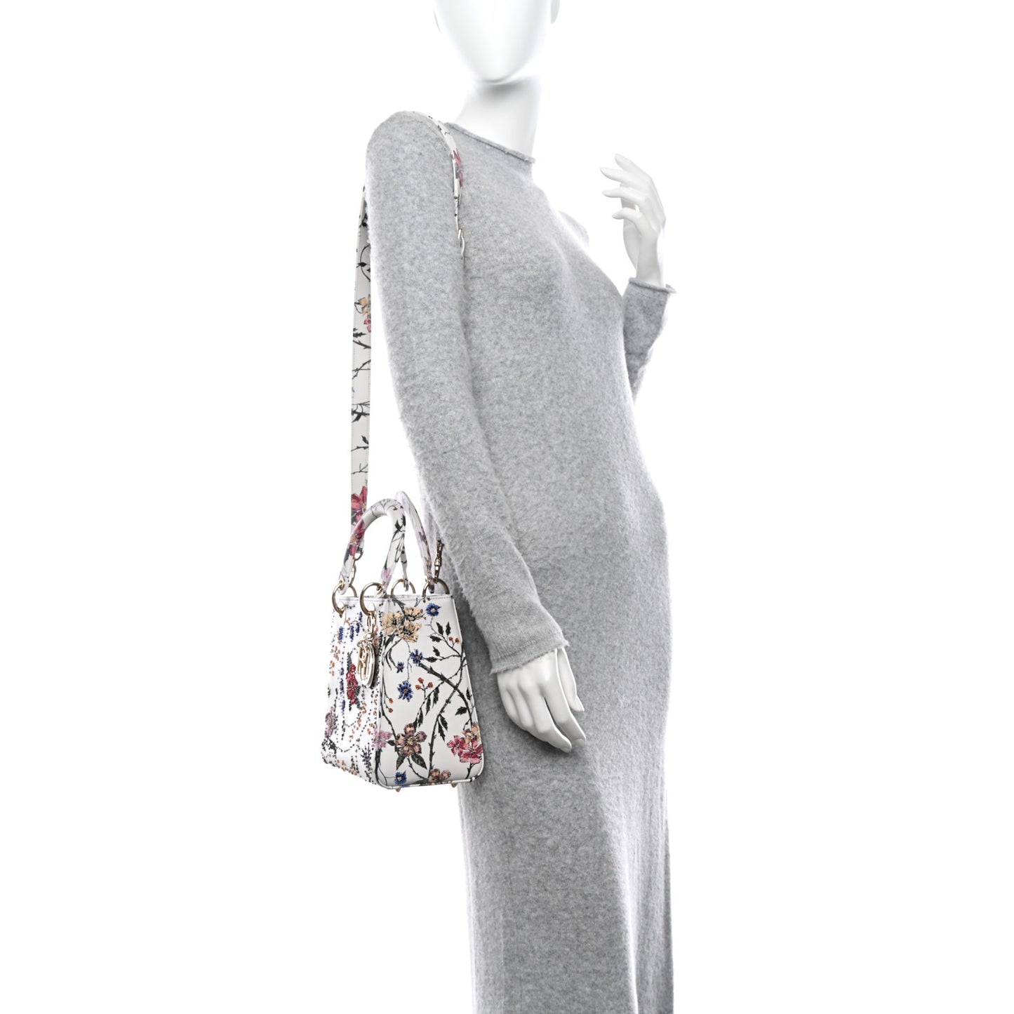 Calfskin Rosa Mutabilis Embroidered Medium Lady Dior White Multicolor