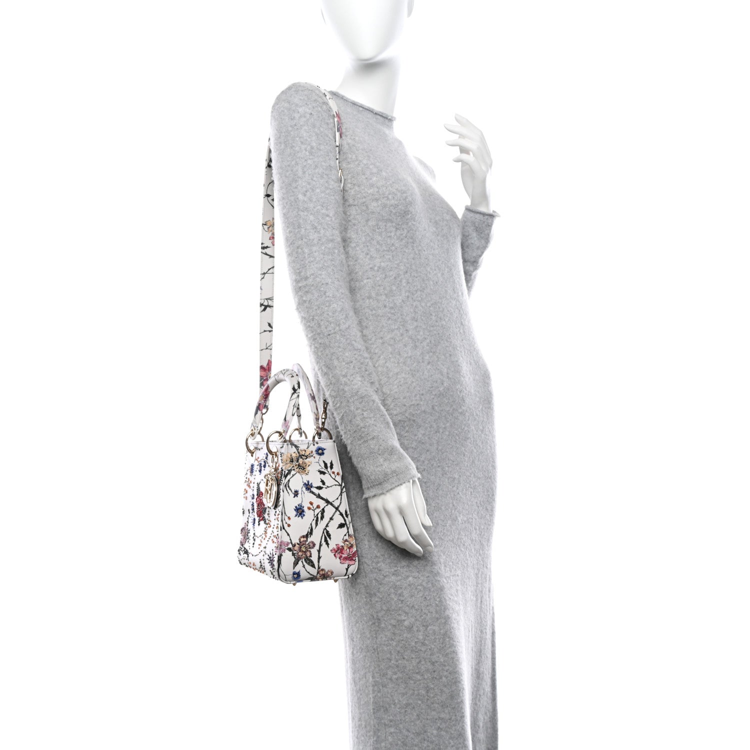 Christian Dior Calfskin Rosa Mutabilis Embroidered Medium Lady Dior White Multicolor 2 of 10