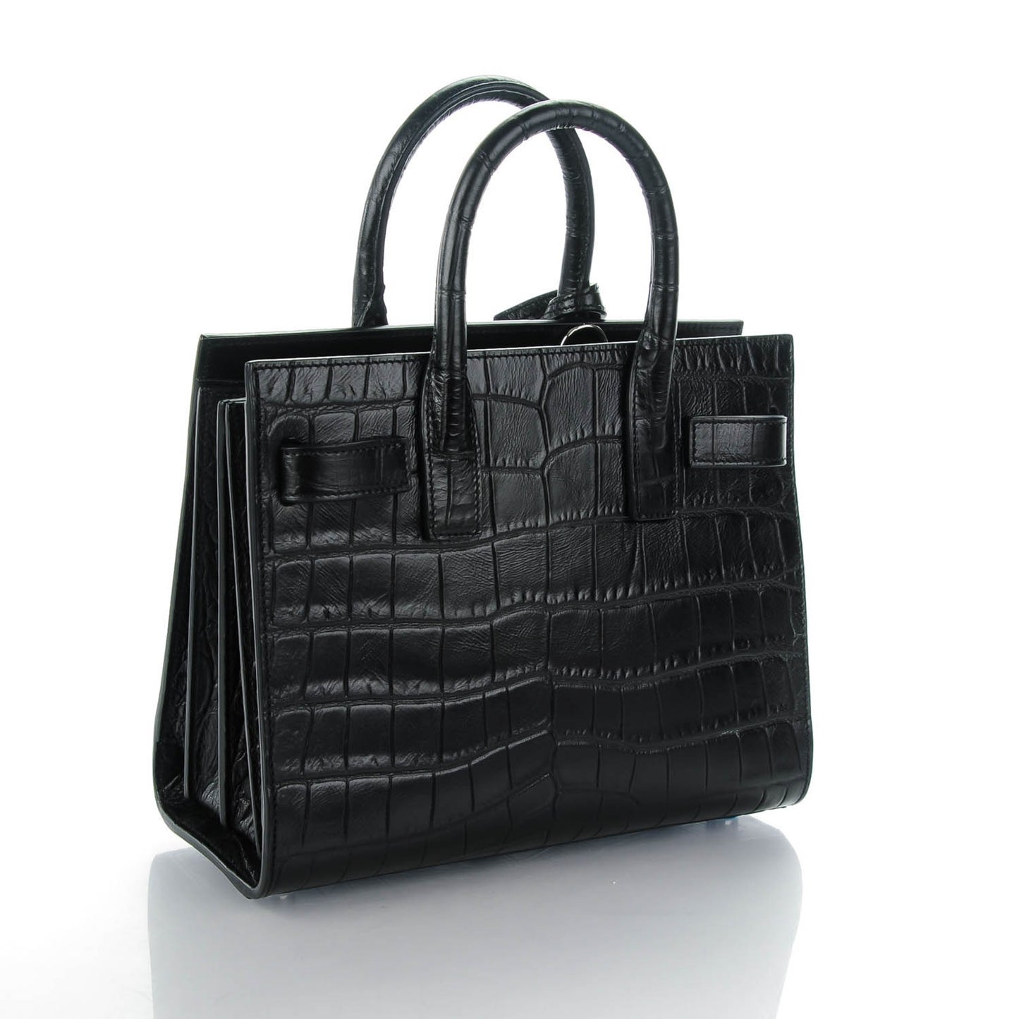Calfskin Crocodile Embossed Nano Sac De Jour Black