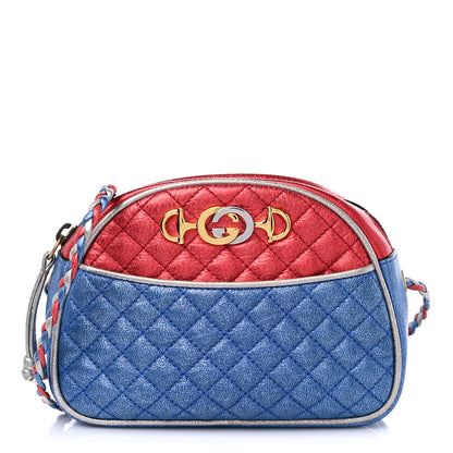 Gucci Laminated Nappa Trapuntata Mini Zumi Dome Shoulder Bag Rosso Marine Argento 1 of 10