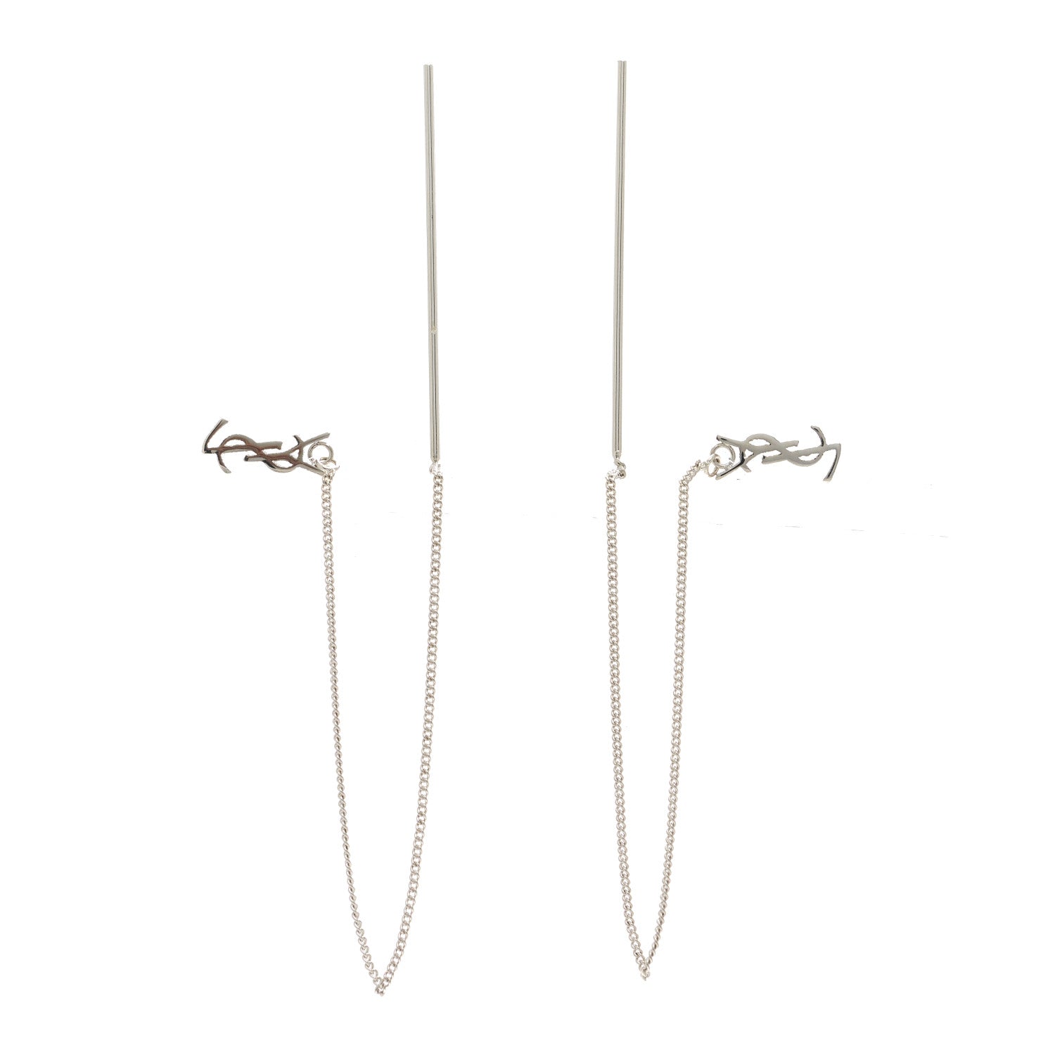 Saint Laurent Metal Monogram Pendant Threader Earrings Silver 3 of 3