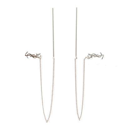 Saint Laurent Metal Monogram Pendant Threader Earrings Silver 3 of 3