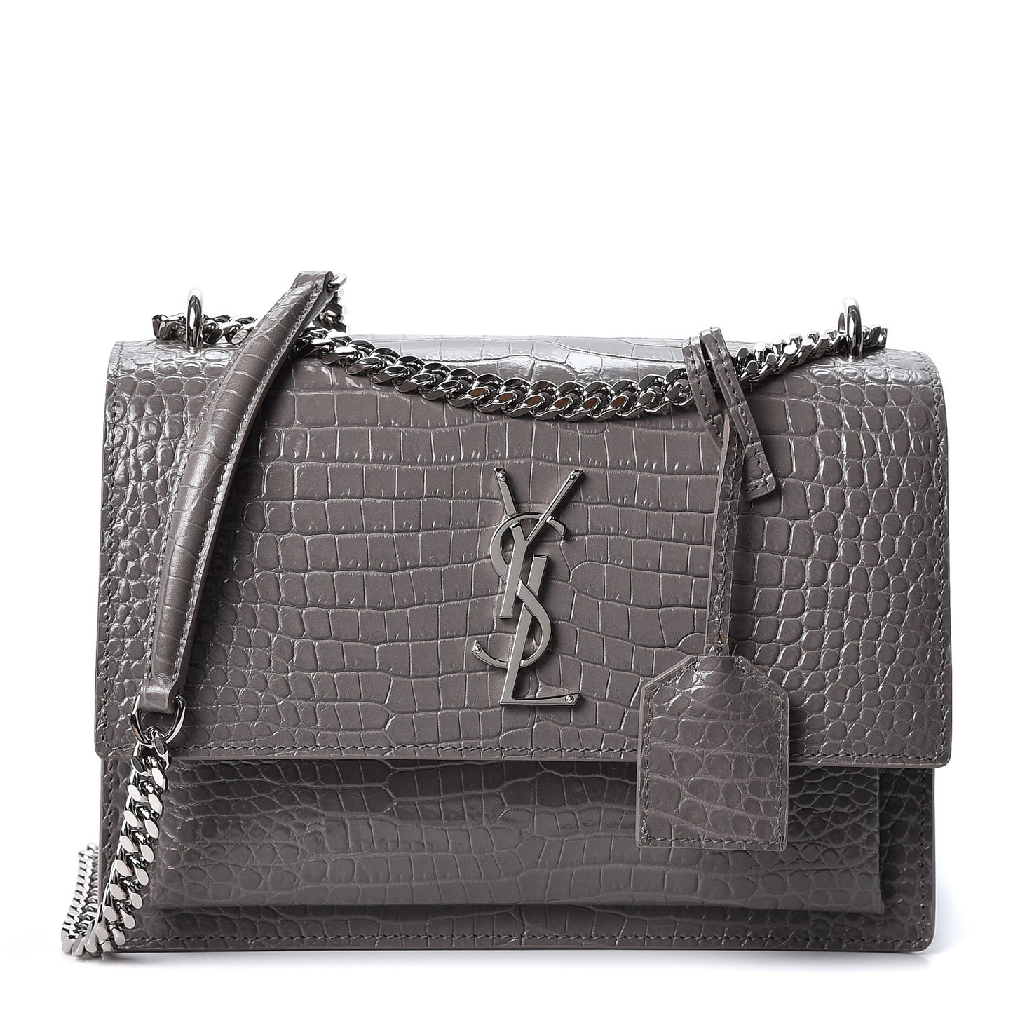 Calfskin Crocodile Embossed Medium Monogram Sunset Fog