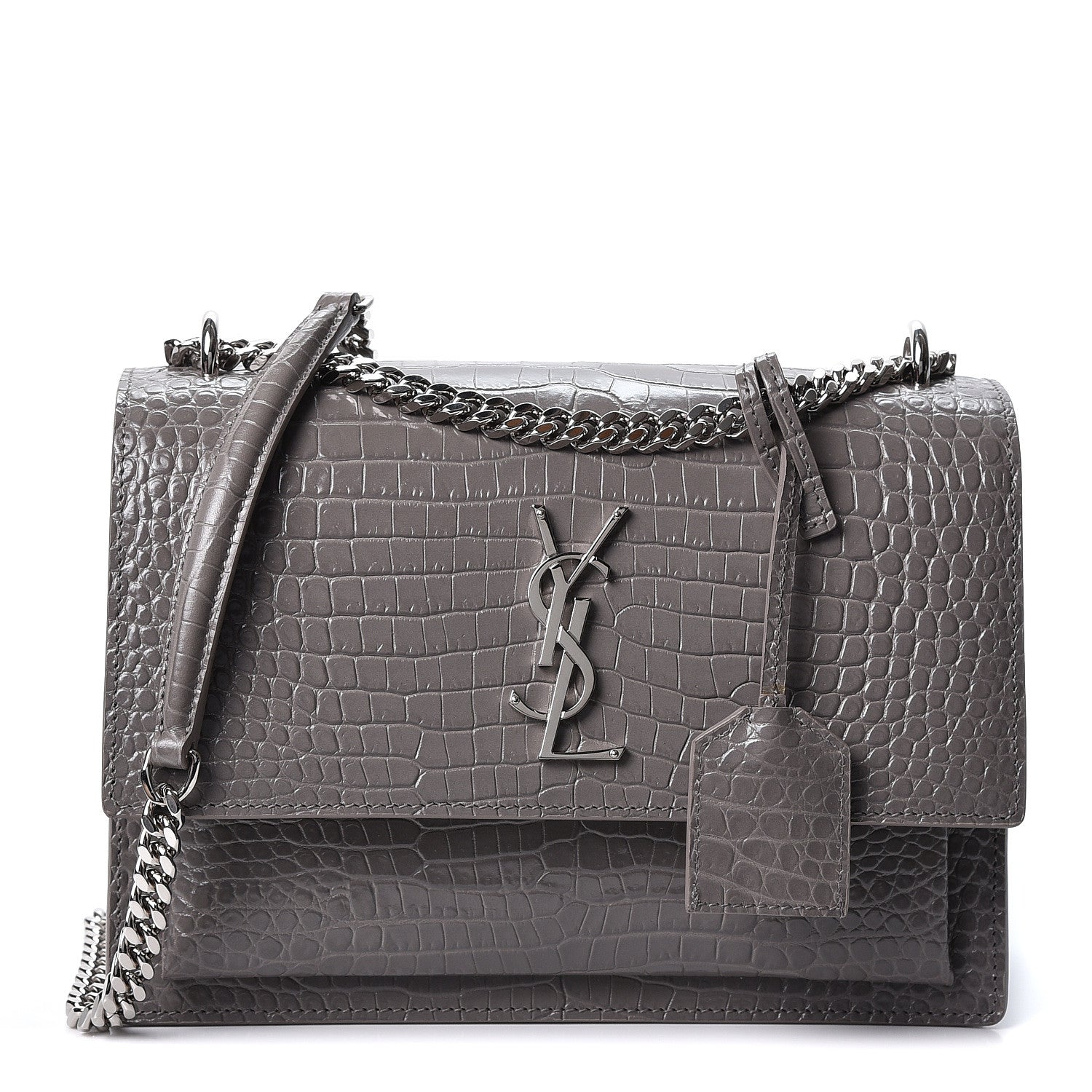 Saint Laurent Calfskin Crocodile Embossed Medium Monogram Sunset Fog 1 of 10