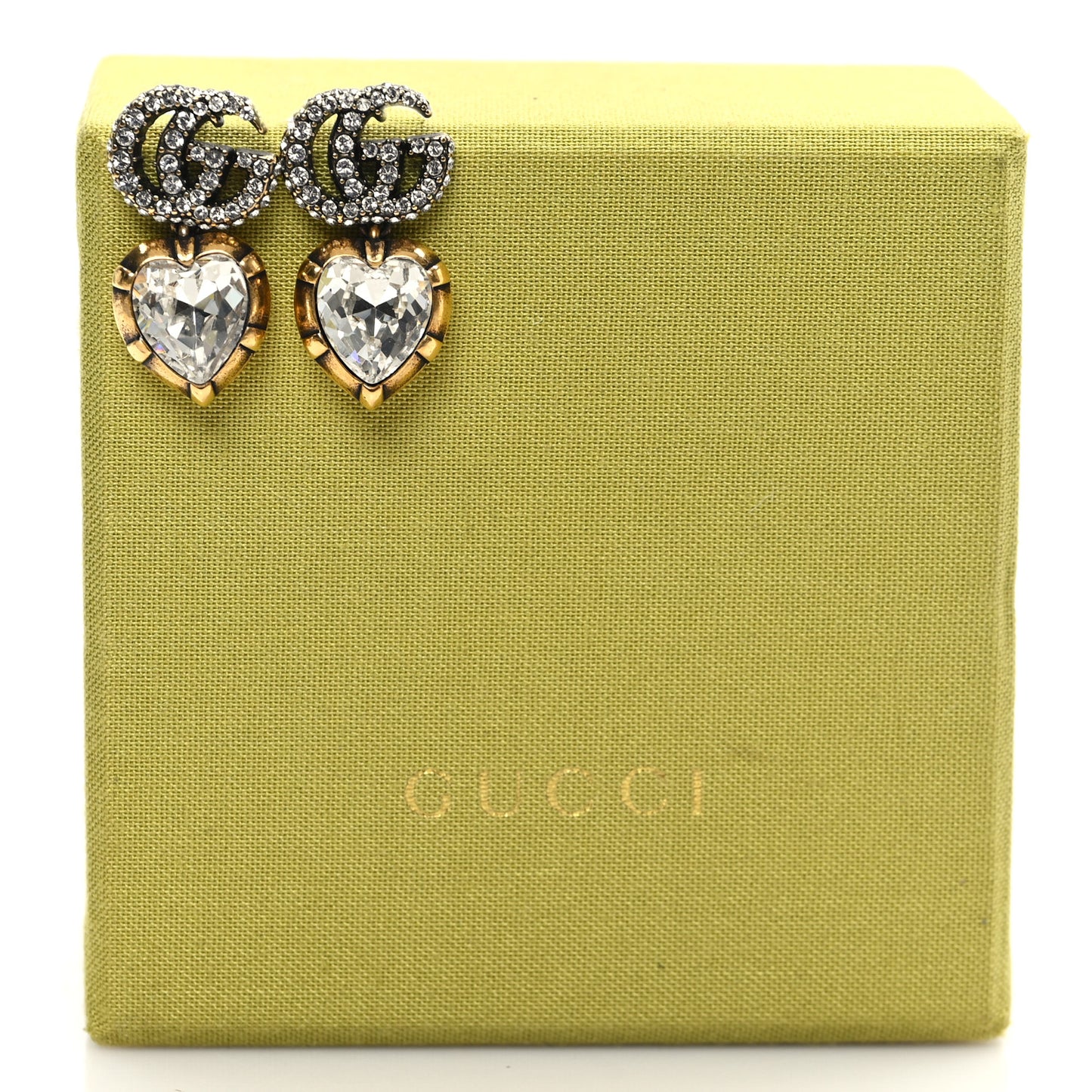 Metal Crystal Garden Heart Double G Drop Earrings Aged Gold