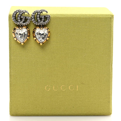 Gucci Metal Crystal Garden Heart Double G Drop Earrings Aged Gold 5 of 6