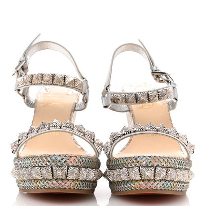 Christian Louboutin Liege Laser Wavy Pira Ryad 110 Wedge Sandals 37 Silver 3 of 10