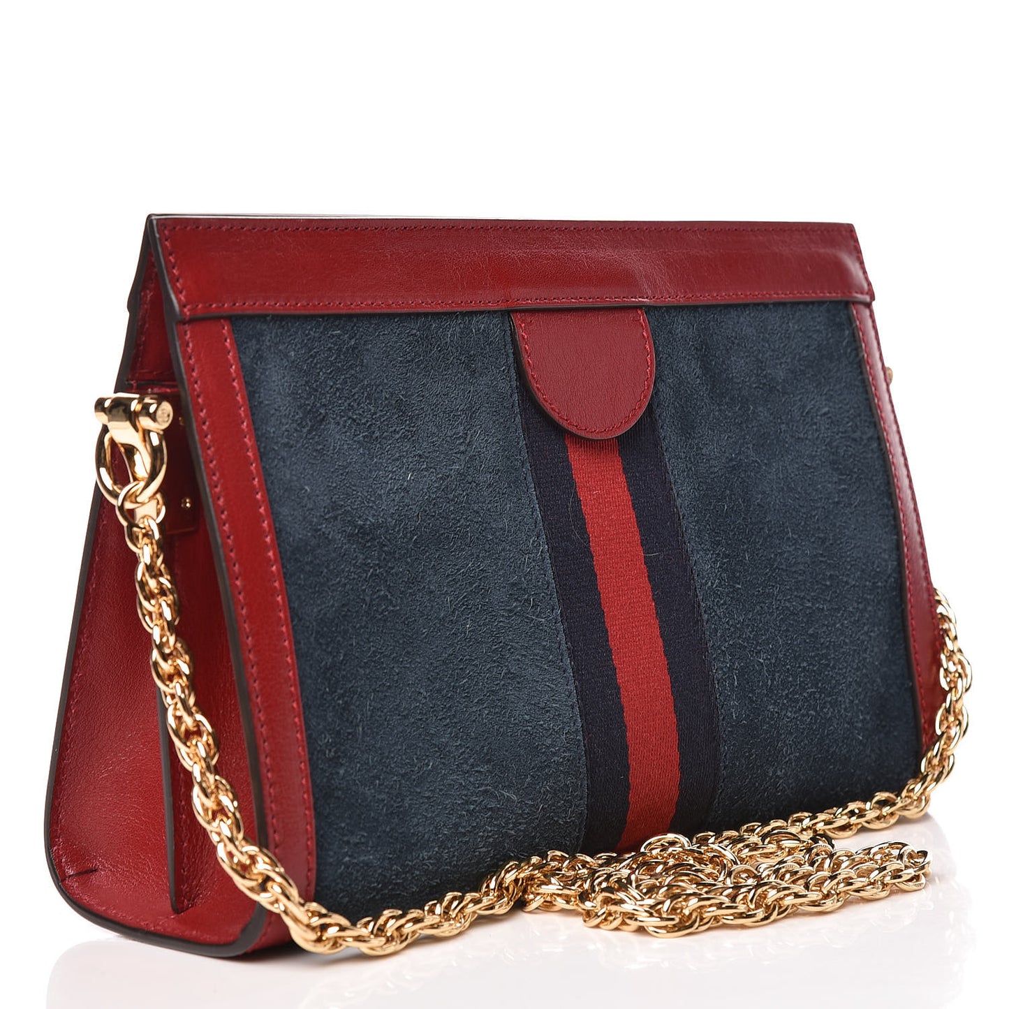 Suede Calfskin Web Small Ophidia Chain Shoulder Bag New Blue Romantic Cherry