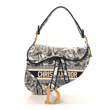 Christian Dior Canvas Embroidered Toile de Jouy Saddle Bag Blue 1 of 10