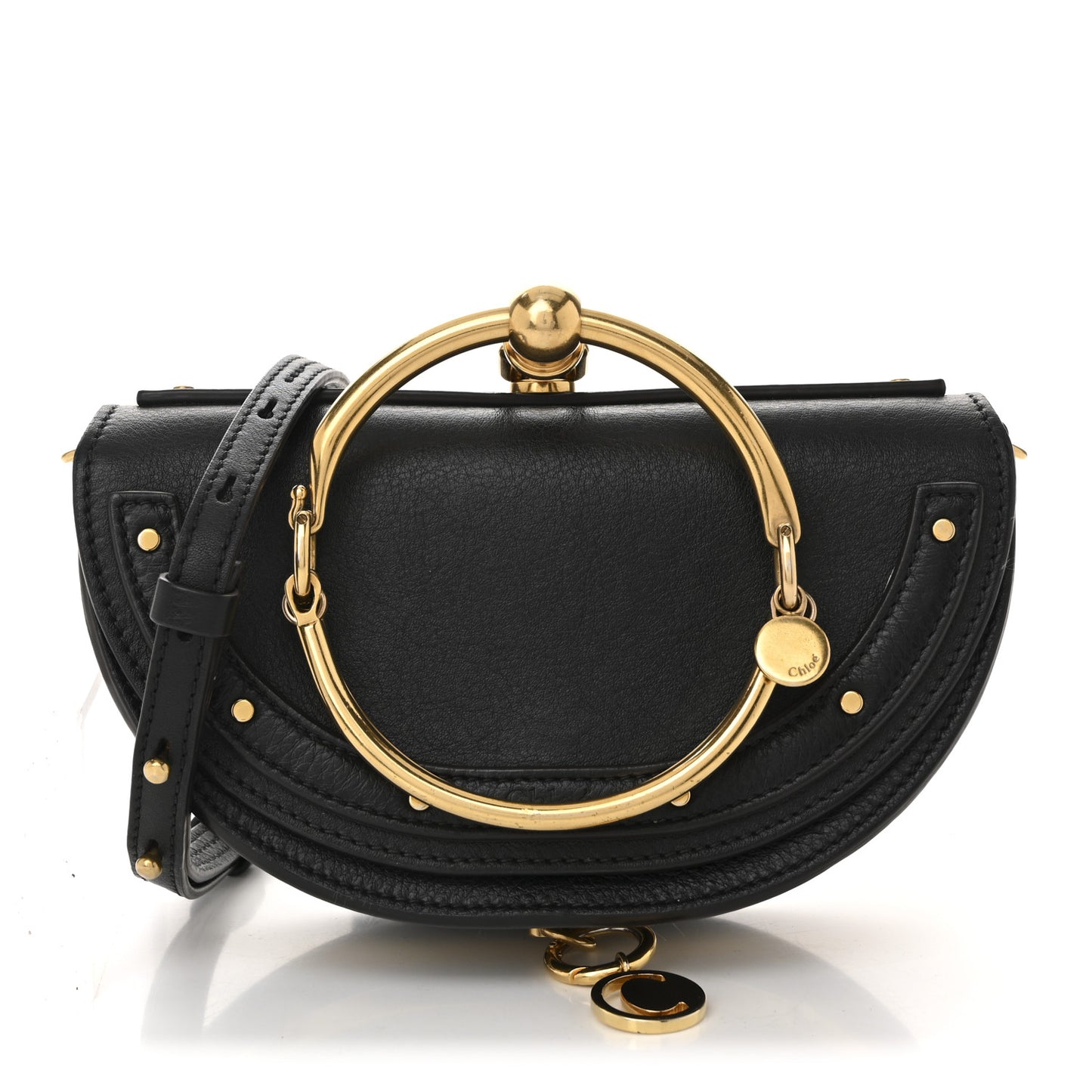 Calfskin Small Nile Bracelet Minaudiere Bag Black