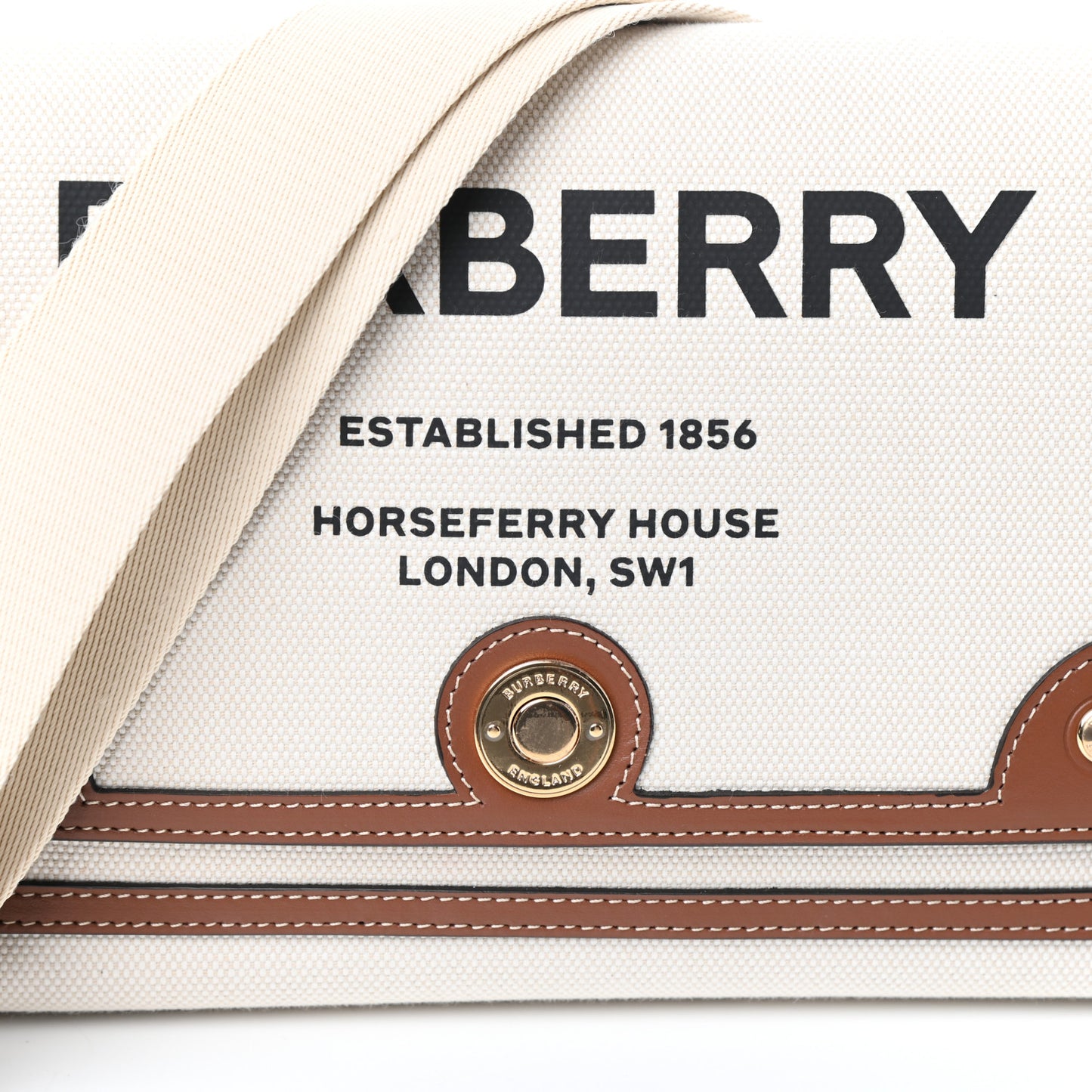 Canvas Horseferry Print Note Crossbody Bag Natural Tan
