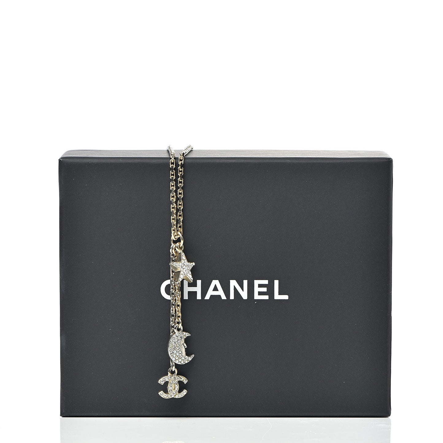 Crystal Pearl CC Moon Star Drop Necklace Gold