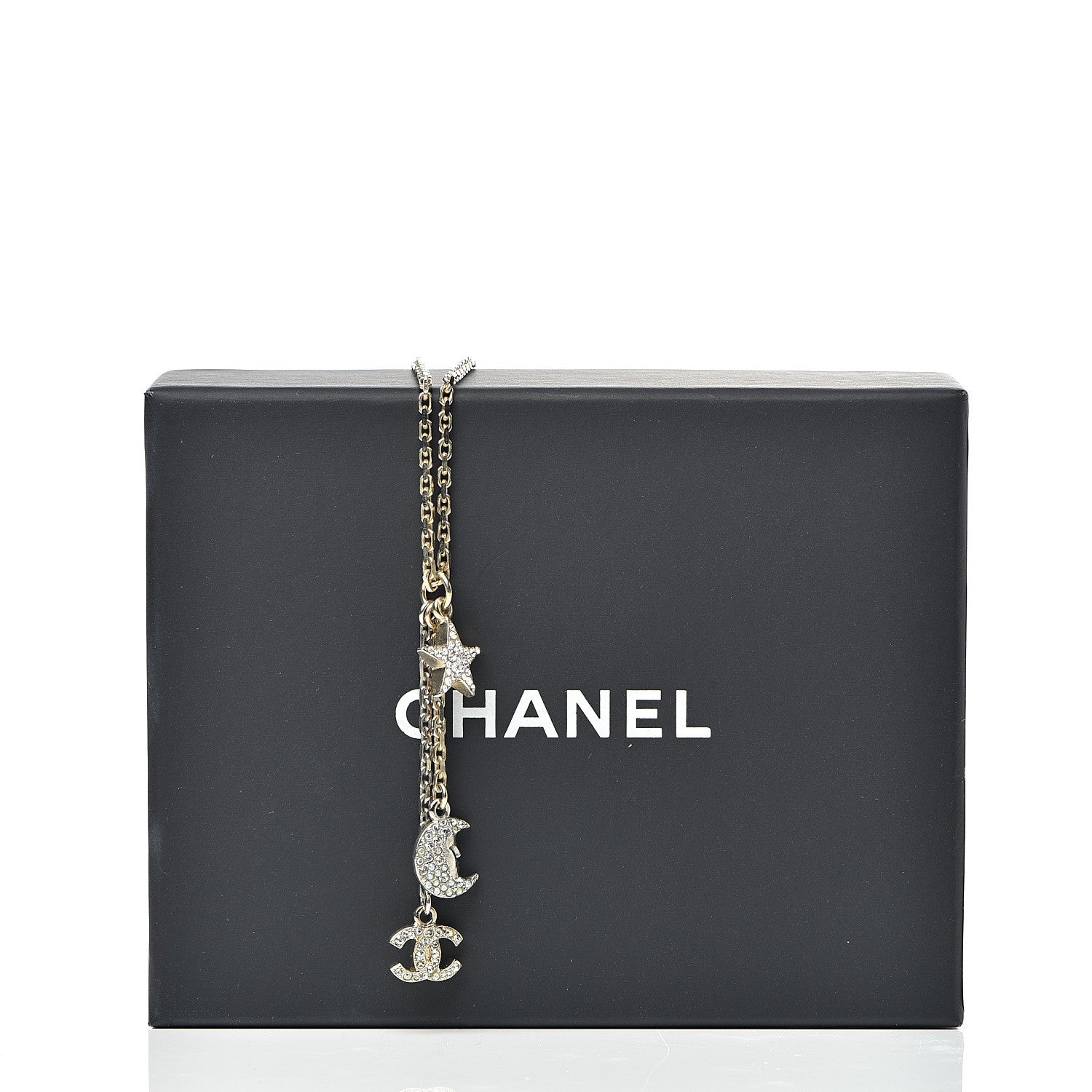 Chanel Crystal Pearl CC Moon Star Drop Necklace Gold 6 of 6