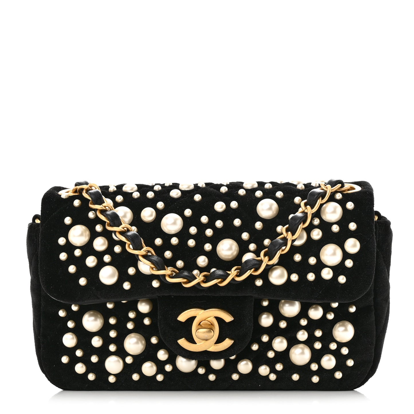 Velvet Pearl Mini Flap Bag Black