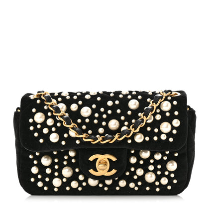 Chanel Velvet Pearl Mini Flap Bag Black 1 of 10