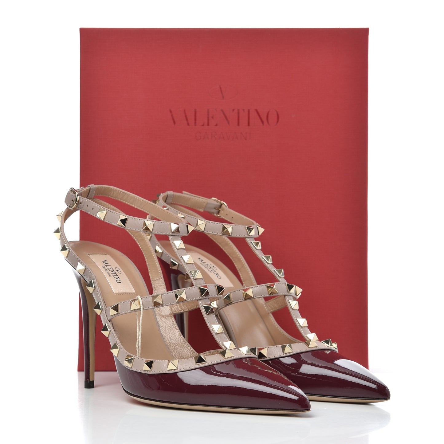 Patent Rockstud Ankle Strap 100mm Pumps 41 Vinaccia Poudre