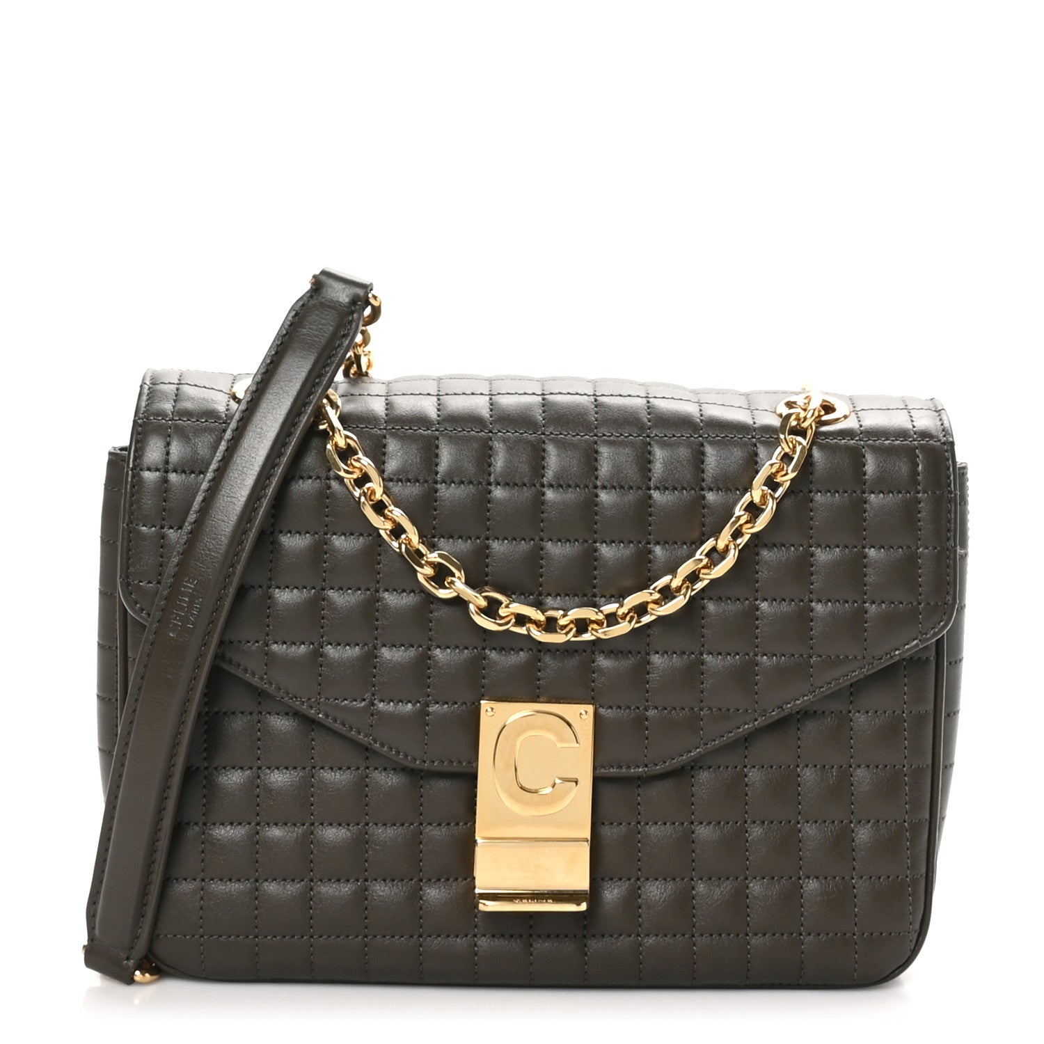 Celine Calfskin Quilted Medium C Bag Khaki 1 of 9