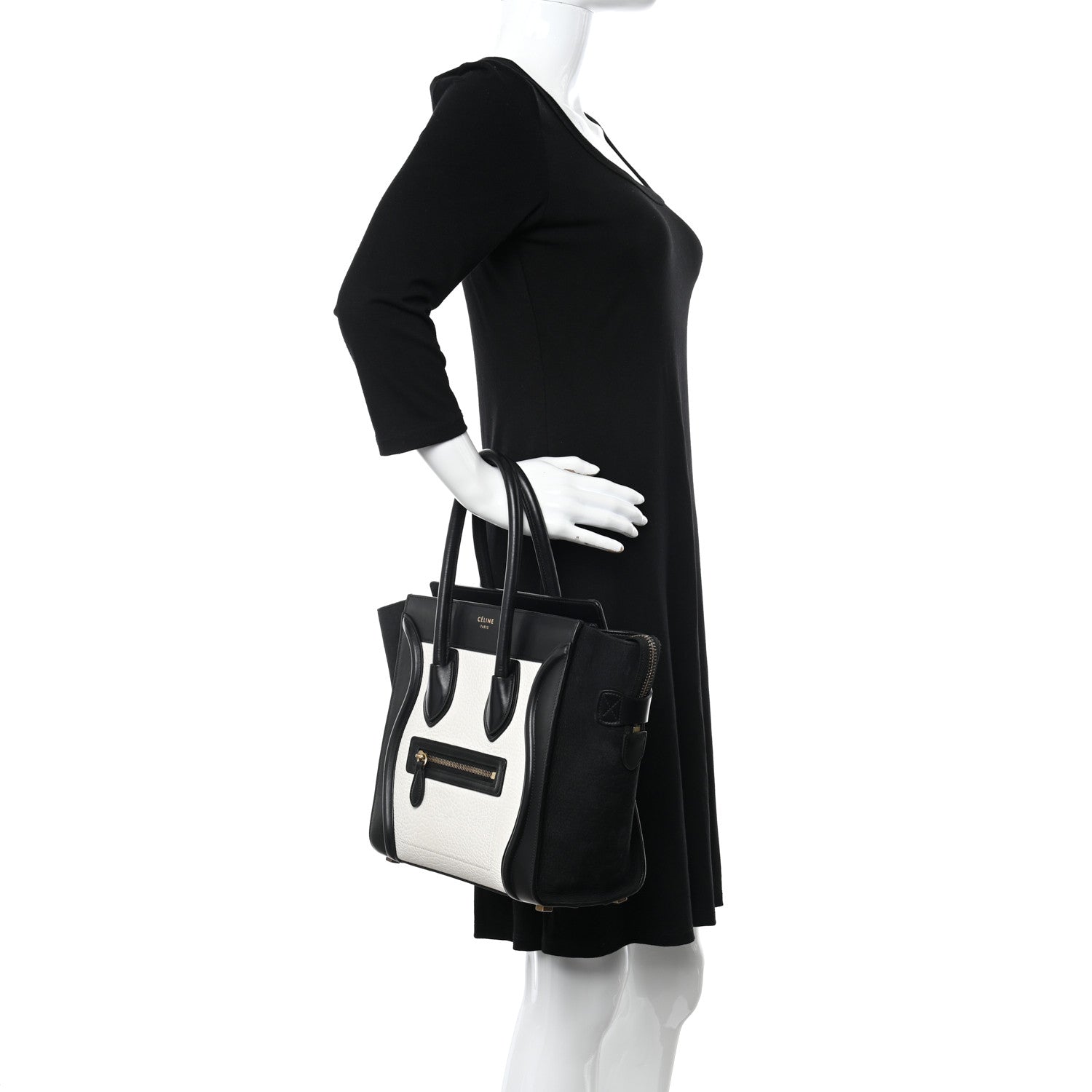 Celine Bullhide Calfskin Micro Bi-Color Luggage Black White 2 of 10